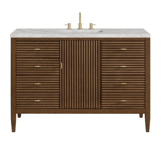 48 Inch Myrrin Freestanding Vanity in Mid-Century Walnut / Victorian Silver Top
