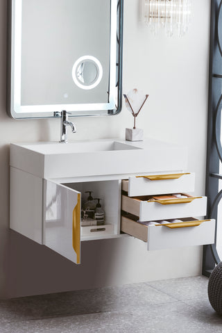 35.375 Inch Columbia Floating Vanity in Glossy White / Glossy White Top