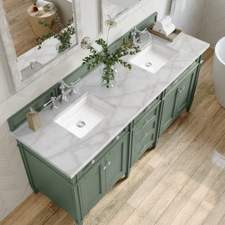 72 Inch Brittany Freestanding Vanity in Smokey Celadon / Victorian Silver Top