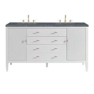 60 Inch Myrrin Freestanding Vanity in Bright White / Parisien Bleu Top