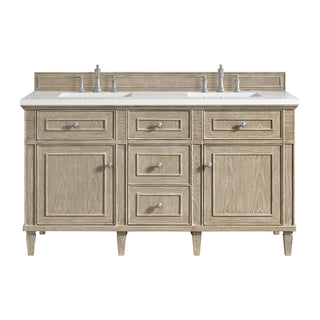 60 Inch Lorelai Freestanding Vanity in Whitewashed Oak / White Zeus Top