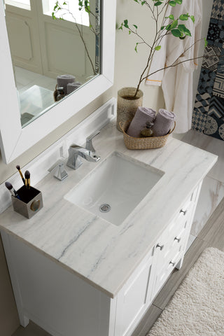 36 Inch Palisades Freestanding Vanity in Bright White / Arctic Fall Top