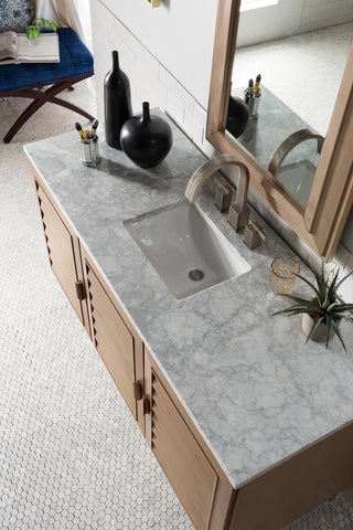 60 Inch Portland Freestanding Vanity in Whitewashed Walnut / Carrara White Top