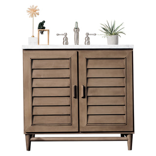 36 Inch Portland Freestanding Vanity in Whitewashed Walnut / Arctic Fall Top