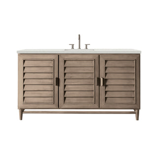 60 Inch Portland Freestanding Vanity in Whitewashed Walnut / Lime Delight Top