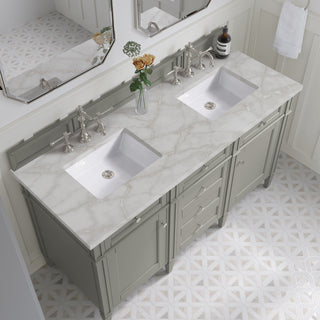 60 Inch Brittany Freestanding Vanity in Urban Gray / Victorian Silver Top