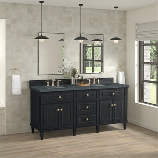 72 Inch Lorelai Freestanding Vanity in Black Onyx / Parisien Bleu Top