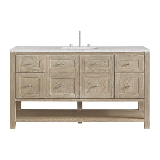 60 Inch Breckenridge Freestanding Vanity in Whitewashed Oak / Eternal Jasmine Pearl Top