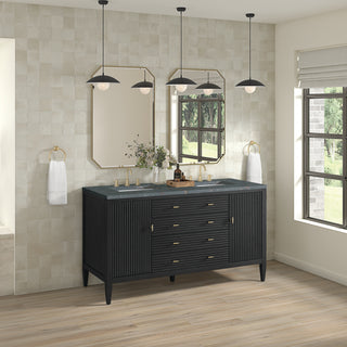 60 Inch Myrrin Freestanding Vanity in Carbon Oak / Parisien Bleu Top