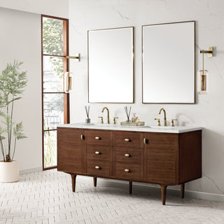 72 Inch Amberly Dual Mount Vanity in Mid-Century Walnut / Lime Delight Top