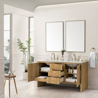 60 Inch Hudson Freestanding Vanity in Light Natural Oak / Carrara White Top