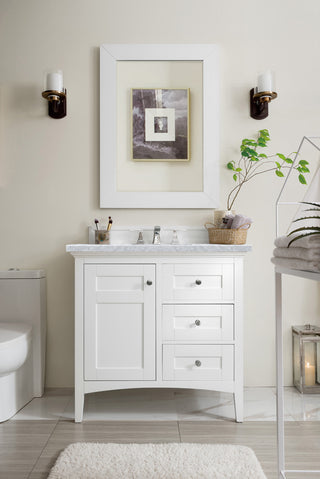 36 Inch Palisades Freestanding Vanity in Bright White / Carrara White Top