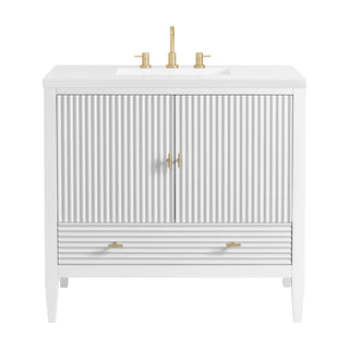36 Inch Myrrin Freestanding Vanity in Bright White / White Zeus Top