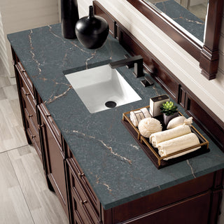 60 Inch Brittany Freestanding Vanity in Burnished Mahogany / Parisien Bleu Top