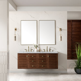 60 Inch Amberly Dual Mount Vanity in Mid-Century Walnut / Ethereal Noctis Top