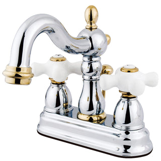 Heritage 4 Inch Centerset Bathroom Faucet in Polished Chrome/Polished Brass