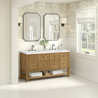 60 Inch Breckenridge Freestanding Vanity in Light Natural Oak / White Zeus Top
