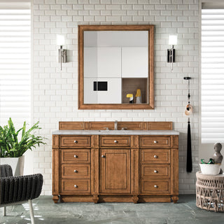 60 Inch Bristol Freestanding Vanity in Saddle Brown / Victorian Silver Top