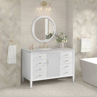 48 Inch Myrrin Freestanding Vanity in Bright White / Eternal Jasmine Pearl Top