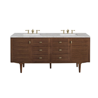 72 Inch Amberly Dual Mount Vanity in Mid-Century Walnut / Victorian Silver Top