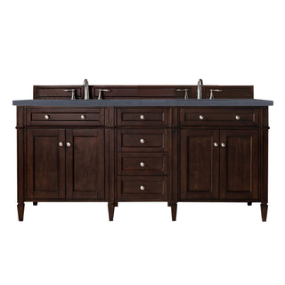 72 Inch Brittany Freestanding Vanity in Burnished Mahogany / Charcoal Soapstone Top