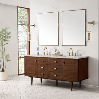 72 Inch Amberly Dual Mount Vanity in Mid-Century Walnut / Ethereal Noctis Top