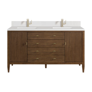 60 Inch Myrrin Freestanding Vanity in Mid-Century Walnut / White Zeus Top