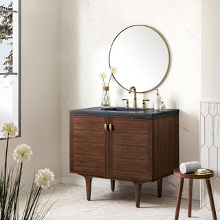 36 Inch Amberly Dual Mount Vanity in Mid-Century Walnut / Charcoal Soapstone Top