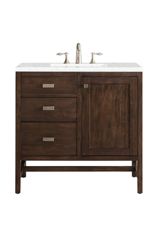36 Inch Addison Freestanding Vanity in Mid-Century Acacia / Eternal Jasmine Pearl Top