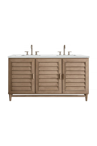 60 Inch Portland Freestanding Vanity in Whitewashed Walnut / Ethereal Noctis Top