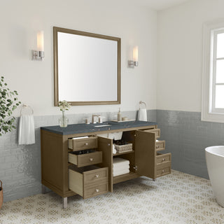 60 Inch Chicago Freestanding Vanity in Walnut Whisper / Parisien Bleu Top