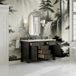 60 Inch Brookfield Freestanding Vanity in Black Onyx / Ethereal Noctis Top