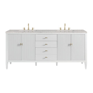 72 Inch Myrrin Freestanding Vanity in Bright White / Eternal Jasmine Pearl Top