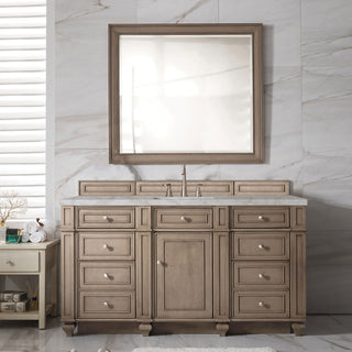 60 Inch Bristol Freestanding Vanity in Whitewashed Walnut / Victorian Silver Top