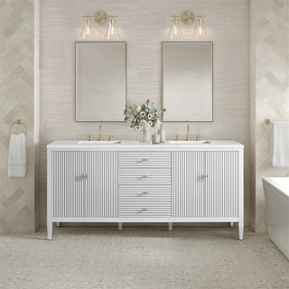 72 Inch Myrrin Freestanding Vanity in Bright White / White Zeus Top