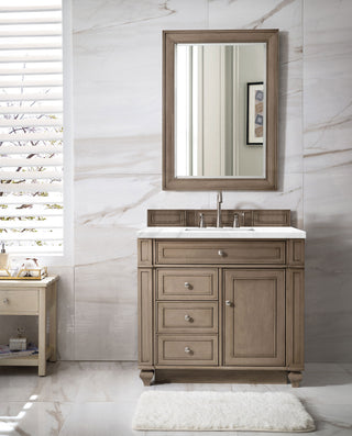 36 Inch Bristol Freestanding Vanity in Whitewashed Walnut / Carrara White Top