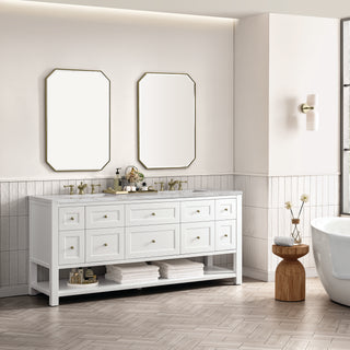 72 Inch Breckenridge Freestanding Vanity in Bright White / Victorian Silver Top