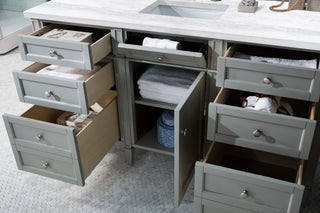 60 Inch Brittany Freestanding Vanity in Urban Gray / Arctic Fall Solid Surface Top
