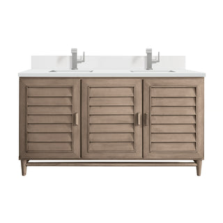 60 Inch Portland Freestanding Vanity in Whitewashed Walnut / White Zeus Top
