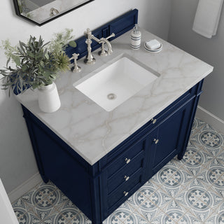 36 Inch Brittany Freestanding Vanity in Victory Blue / Victorian Silver Top