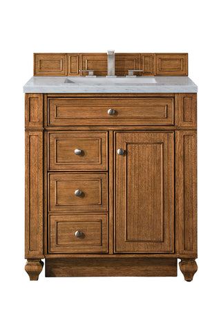 30 Inch Bristol Freestanding Vanity in Saddle Brown / Carrara White Top
