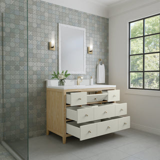 48 Inch Celeste Freestanding Vanity in Sunwashed Oak with Embossed Shagreen Drawer Fronts / White Zeus Top