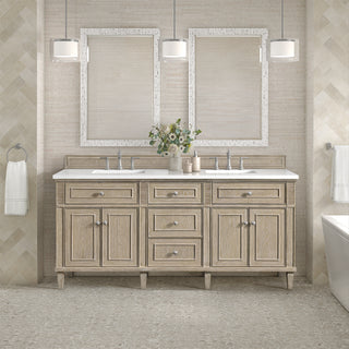 72 Inch Lorelai Freestanding Vanity in Whitewashed Oak / White Zeus Top