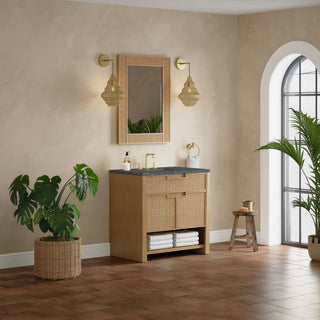 36 Inch Solene Freestanding Vanity in Seaside Oak / Parisien Bleu Top