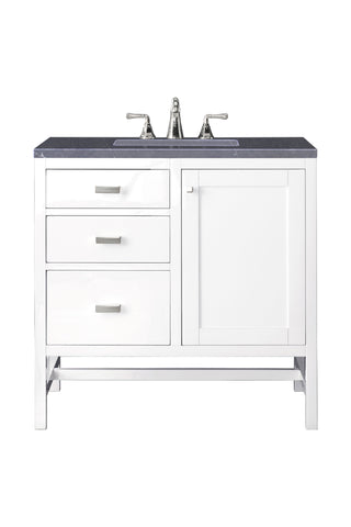 36 Inch Addison Freestanding Vanity in Glossy White / Charcoal Soapstone Top