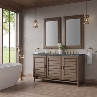 60 Inch Portland Freestanding Vanity in Whitewashed Walnut / Parisien Bleu Top
