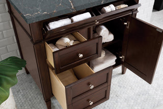 36 Inch Brittany Freestanding Vanity in Burnished Mahogany / Parisien Bleu Top
