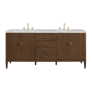 72 Inch Myrrin Freestanding Vanity in Mid-Century Walnut / Victorian Silver Top