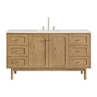 60 Inch Laurent Dual Mount Vanity in Light Natural Oak / White Zeus Top