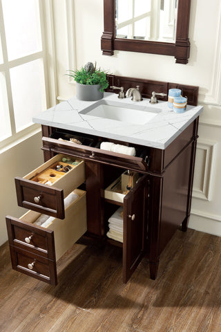 30 Inch Brittany Freestanding Vanity in Burnished Mahogany / Ethereal Noctis Top